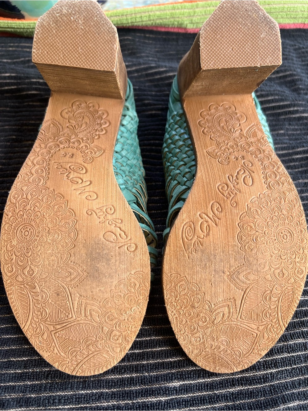 naughty monkey Teal Woven Leather Block Heel Sandals - Picture 3 of 9